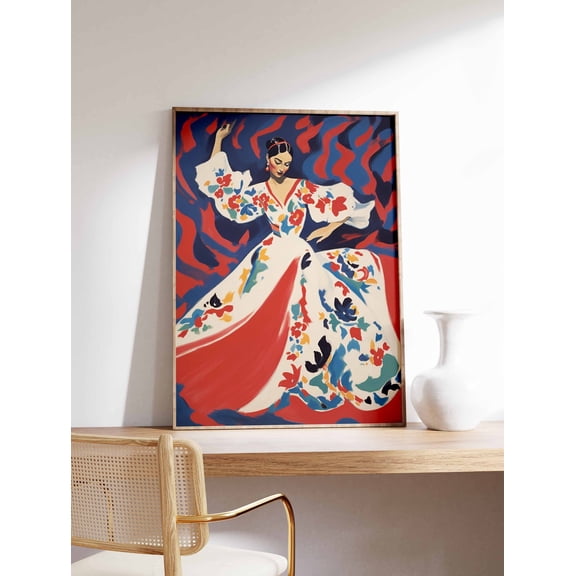Spanish Dancers Folk Art Vintage Dancing Floral Latin American Decor Print Unframed Paper Print