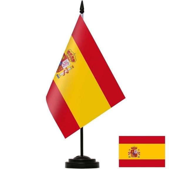 Spanish Desktop Flag with Stand Office Table Ornament Single Pole Indoor Display National Flag for Desk Home or Event Decor