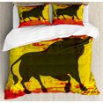 thumbnail image 1 of Spanish Duvet Cover Set King Size, Bull Silhouette on Spanish Flag Grunge National Elements Paint Stains, Decorative 3 Piece Bedding Set with 2 Pillow Shams, Vermilion Yellow Umber, by Ambesonne, 1 of 3