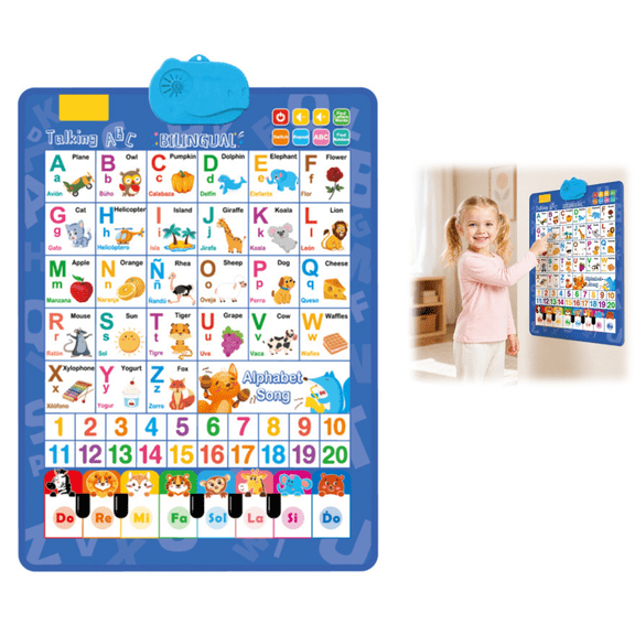 Spanish&English Alphabet Talking Wall Chart, Dual Language Alphabet Learning Wall Chart, Interactive Talking Poster with Sounds Songs for Educational Use