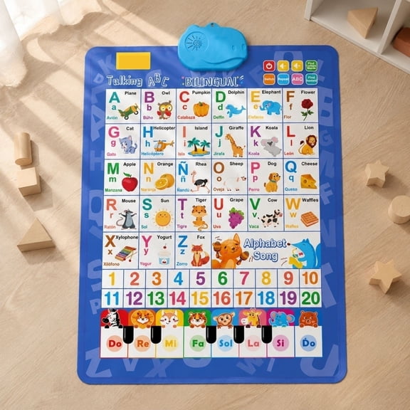 Spanish-English Interactive Learning Poster, Spanish Alphabet ABC Talking Poster with Ă‘, Numbers 1-20 Educational Toy Blue