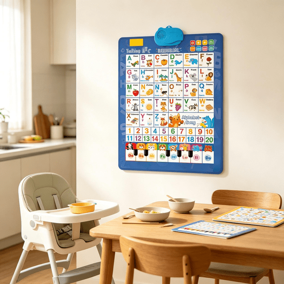Spanish-English Interactive Learning Poster, Spanish Alphabet ABC Talking Poster with , Numbers 1-20 Educational Toy for Kids Ages 3+