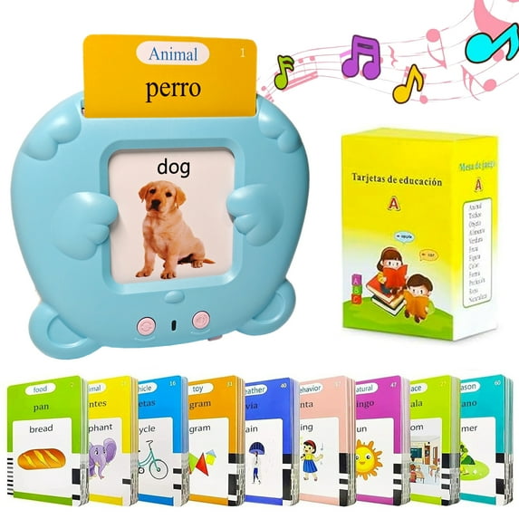 Spanish & English Talking Flash Cards for Toddler 1-6 Year Olds, Bilingual Flash Cards Learning Montessori Toys with 225 Sight Words, Toddler Toys for Children Sensory Preschool Education Gifts, Bear