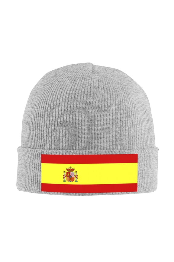 Spanish Flag Beanie Hat Men Women Warm Printed Cap Knit Beanies Hats Outdoor Winter Gray