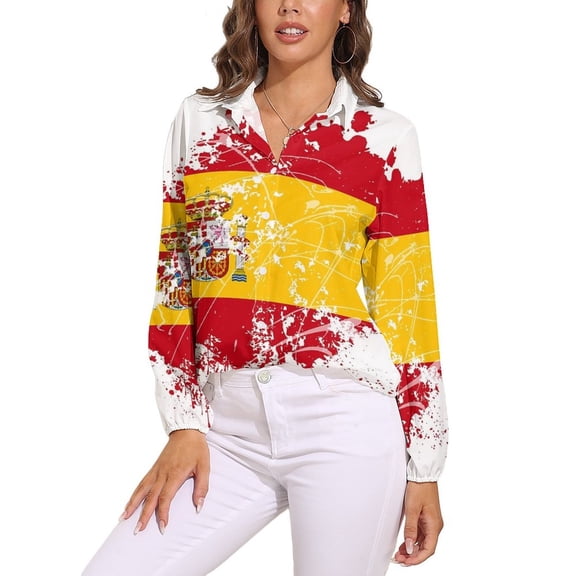 Spanish Flag Long Sleeve Blouse Woman Streetwear Casual Shirts Summer Oversize Woman Streetwear Clothing Birthday Present