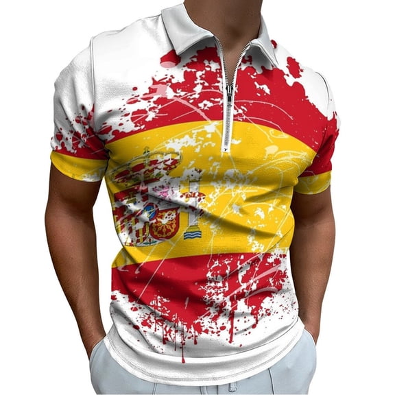 Spanish Flag Men Zipper T-shirt Summer Casual Short Sleeve T-shirt Top