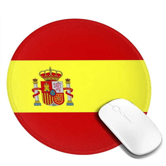 Spanish Flag Round MousePad with Stitched Edge Non-Slip Rubber Base Mouse Mat for Office & Home (7.9 x 7.9)