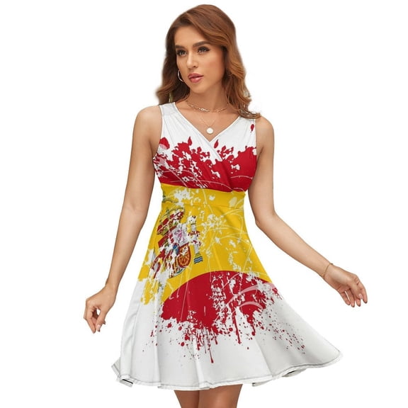 Spanish Flag Sleeveless Dress Women Summer Evening Dresses Ladies Sundress