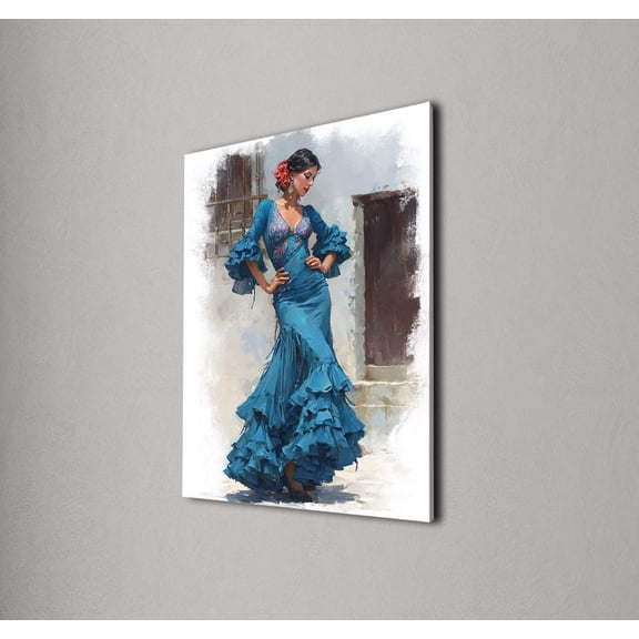 Spanish Flamenco Dancer Wall Art, Elegant Woman in Blue Dress, Dance Inspired, Cultural Artwork for Living Room Decor Poster Decor, Size 24x36 UNFFRAMED F03.1.8l1569