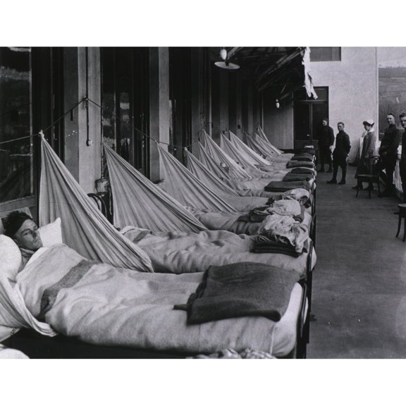 Spanish Flu Epidemic 1918-19. An Pneumonia Porch At The U. S. Army Camp Hospital In Aix-Les-Bains History