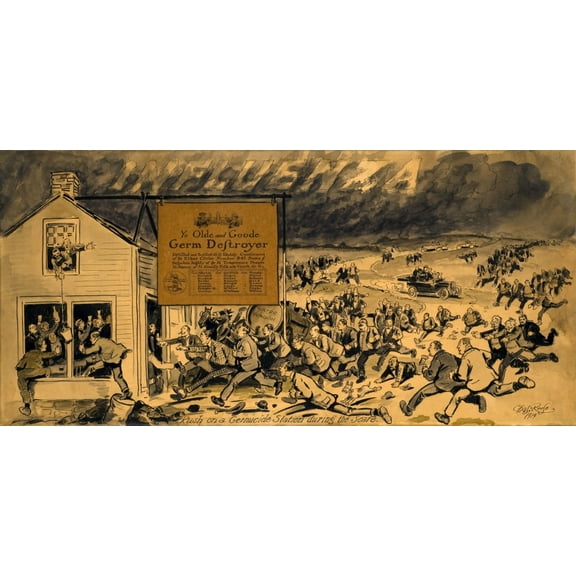 Spanish Flu Epidemic 1918-1919 In America. Political Cartoon By Charles Reese History (36 x 24)