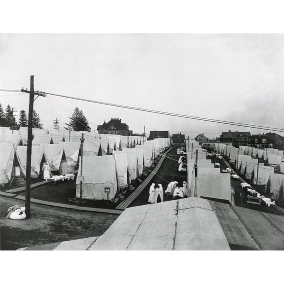 Spanish Flu Epidemic 1918-1919 In America. Special Outside Tent Hospital For The Influenza Epidemic On Emery Hill