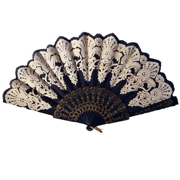 Spanish Folding Hand Fan for Women Retro Pattern Strong Wind Portable
