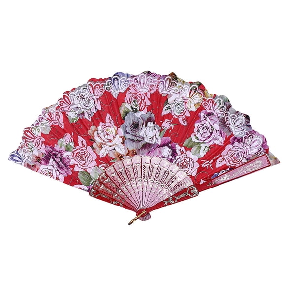 Spanish Folding Retro Pattern Hand Fan for Women, Handheld Chinese Folding Fan Hand Fan for Party Dancing Wedding and Home Decoration (Red)
