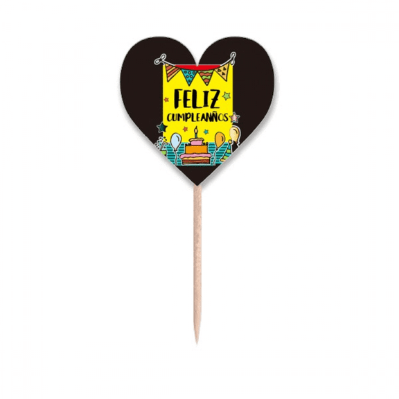 Spanish Food Birthday Language Word Toothpick Flags Heart Lable Cupcake Picks
