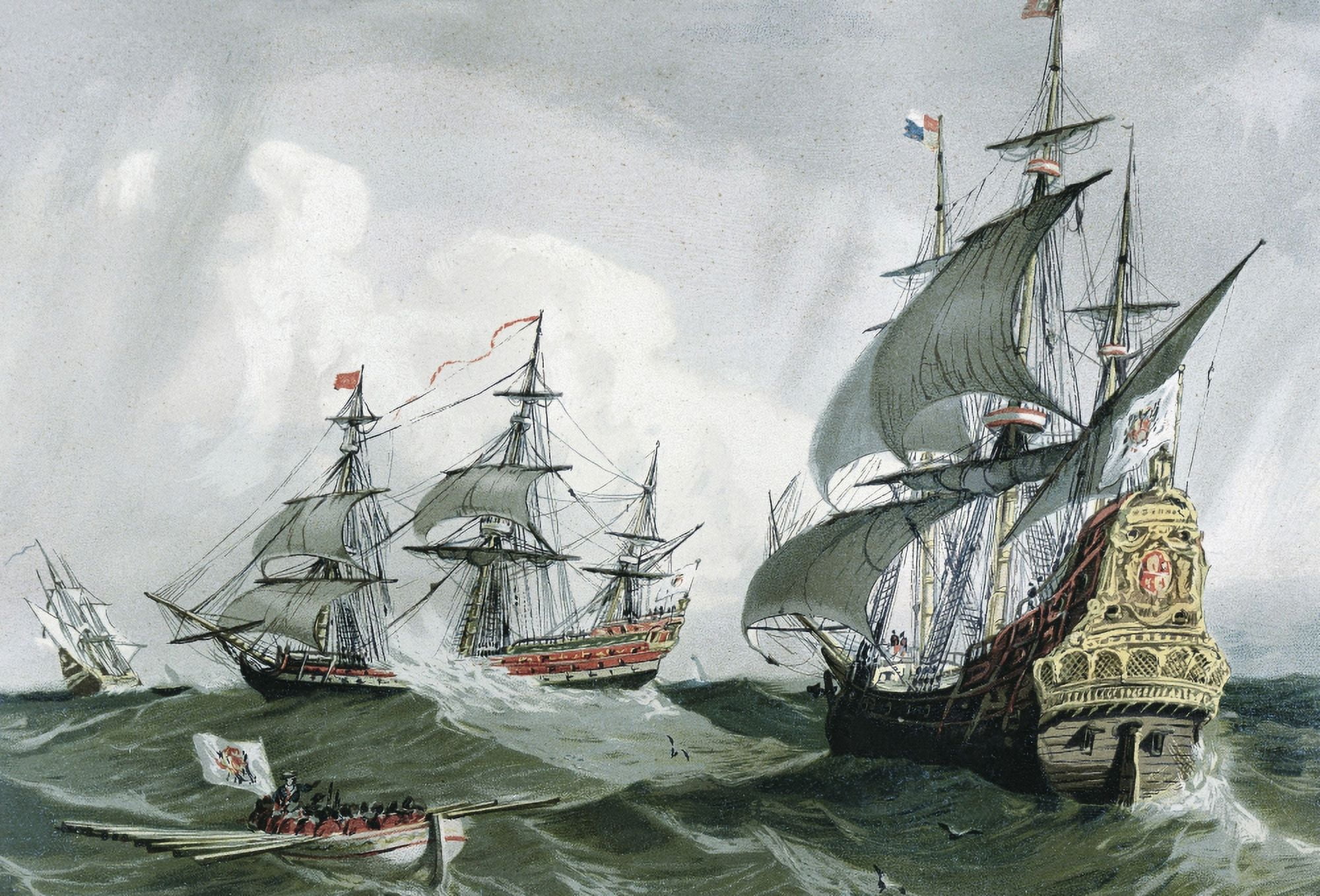 Spanish Galleons And Vessels (17Th C Canvas Art - (36 x 24)