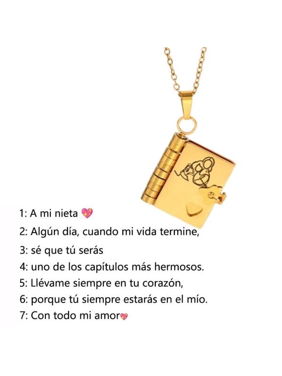 Spanish/German For Son - My Champion Book Necklace For Daughter My Little Star Engraved Hidden Message Pendant Necklace Openable Pages Engraved Letter Stainless Steel Necklace
