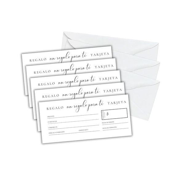 Spanish Gift Certificate Blank 30pk 3.75x8.25 Regalo un Regalo Para Ti Tarjeta Voucher Customize Minimalist Redemption Thank You