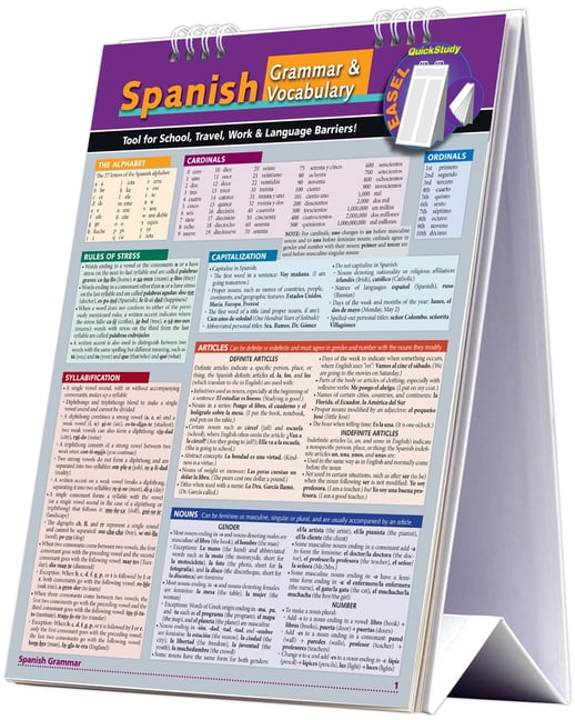 DORA ROMERO; WILLIAM BENGSTON; LILIANE ARNET Spanish Grammar & Vocabulary Easel Book : a QuickStudy Reference Tool for School, Work & Language Barriers (Other)