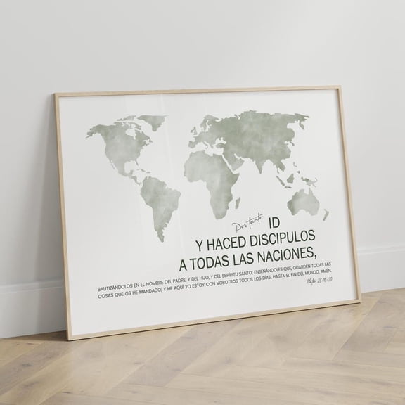 Spanish Great Commission Matthew 28 19 20 Christian Scripture World Map Art