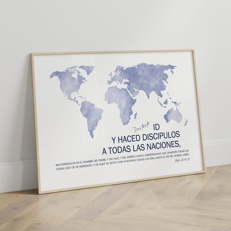 Spanish Great Commission Matthew 28 19 20 Christian World Map Artwork ...