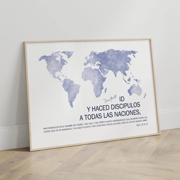 Spanish Great Commission Matthew 28 19 20 Christian World Map Artwork ...