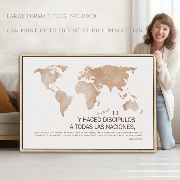 Spanish Great Commission Matthew 28 19 20 Christian World Map Wall Art