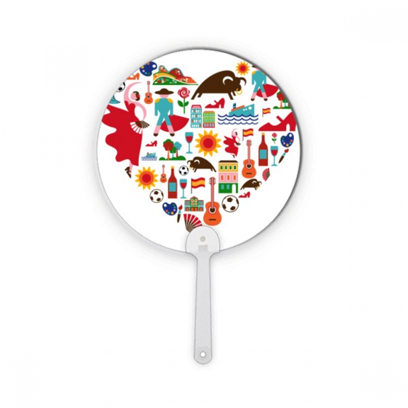 Spanish Heart Bullfight Flango Flag Plastic Round Handheld Fan Decorations Craft