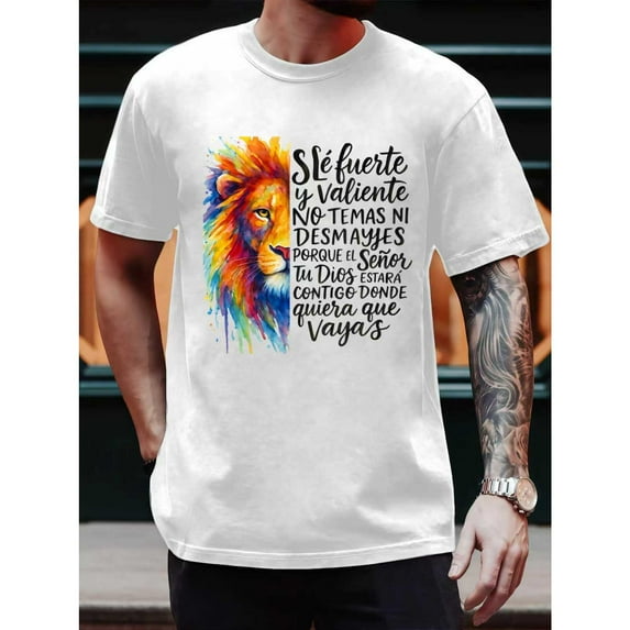 Spanish Inspiration Graphic Tee Top Colorful Lion Design Letter Motivational Cotton White S-5XL