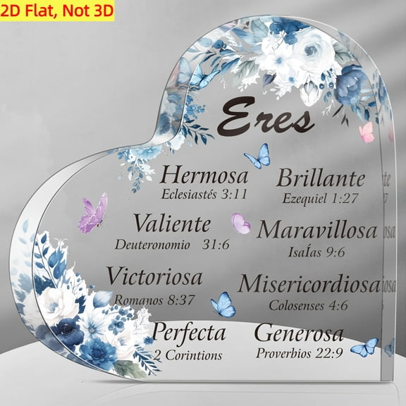 Spanish Inspirational Heart Shaped Acrylic Plaque 3.9X3.9 Inch With Bible Verses Floral Design Desktop Decor Religious Prayer Gift For Women Christmas Thanksgiving Home Office Decorations