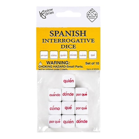 Koplow Games Spanish Interrogative Dice Set Classroom Accessories, Standard 15mm - 17mm, White