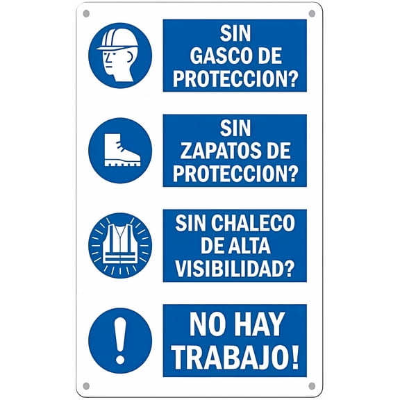 Spanish Job Site Safety PPE Required Sign 8"x12" - Metal Aluminum Tin Weatherproof Decor for Construction Site, Spanish Workplace