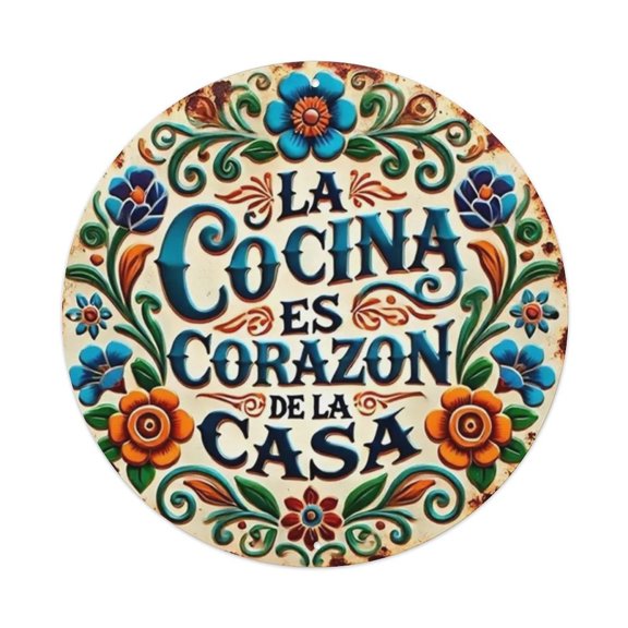 Spanish Kitchen Theme Round Tin Sign Vintage Metal Poster Living Room Bar Man Cave Home Wall Art Decor 8x8inch