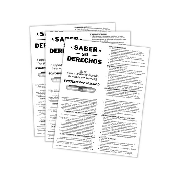 Spanish Know Your Rights When Stopped by ICE, Police, Immigration Agents, FBI 30pk Fold to Wallet Size Legal Reference for Law Enforcement Freedoms Basic ICE How To Deal