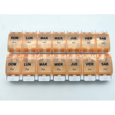Spanish Large Pill Organizer 7 Day, Twice a Day, AM PM Weekly Pill Case Organizer, Once a Day, Large Pill Box Holder Dispenser
