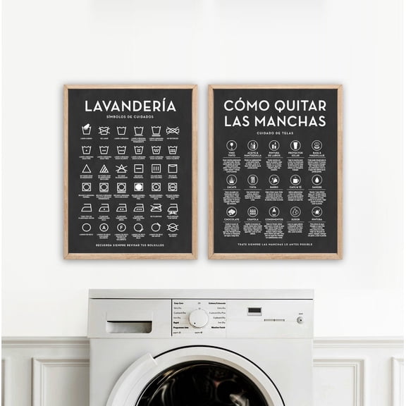 Spanish Laundry Room Art Symbols & Stain Guide Set Home Decor Office Wall Art Set 2