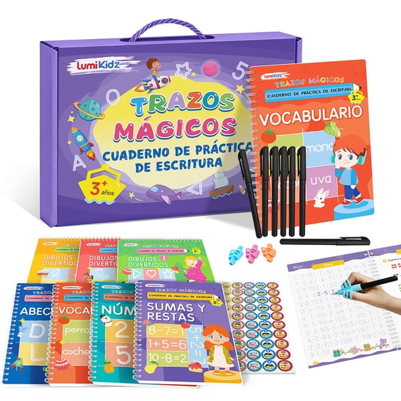 Spanish Magic Grooved Writing Practice for Kids Ages 3–8 – Reusable Grooved Handwriting Workbooks, Large Tracing Practice Books, Preschool & Kindergarten Learning Activities, Educational Gift