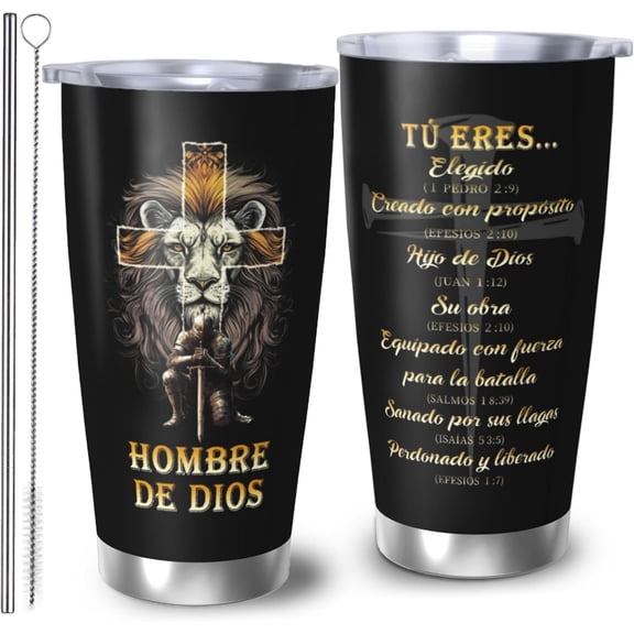 Spanish Man of God Gifts for Men, Religious Travel Mugs in Spanish, 20oz Coffee Tumbler, Religious Coffee Mugs, Hombre de Dios Regalo en Español