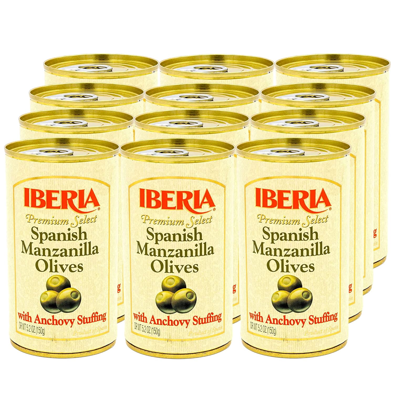 Spanish Manzanilla Olives Stuffed with Anchovies, 5.25 Oz (Pack of 12