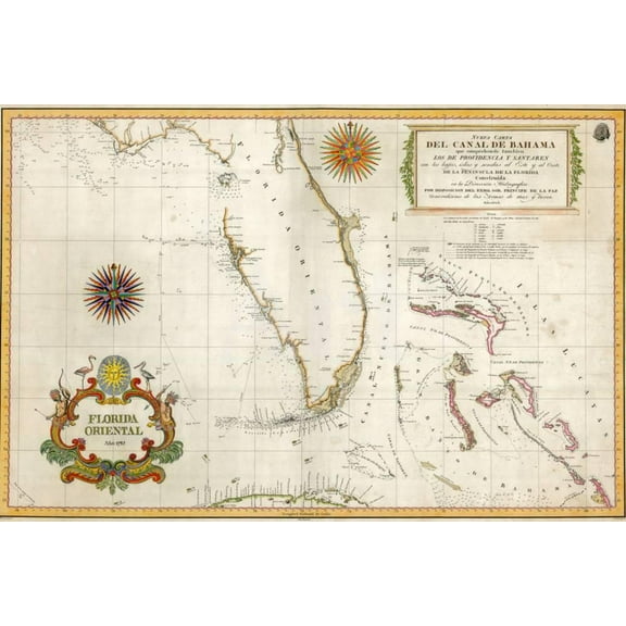 Spanish Map of Florida and the Bahamas, 1805, Unframed Giclee Print Wall Art Sold by Art.Com