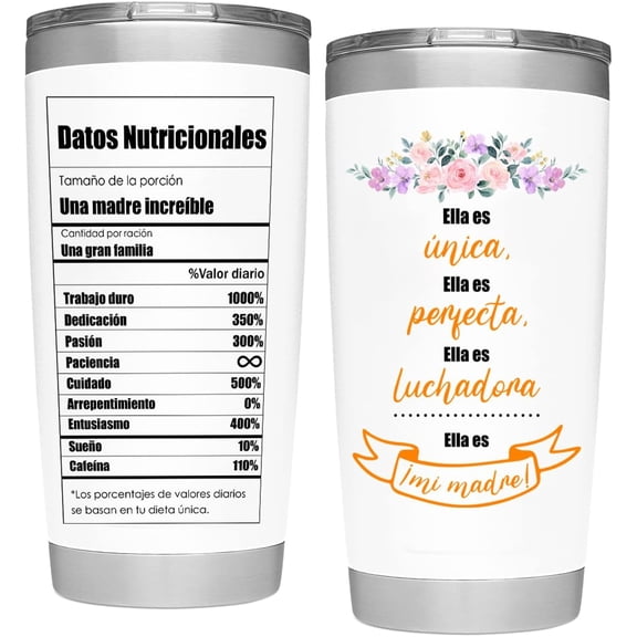 Spanish Mom Tumbler Cute 20oz Gift for Mother's Day, Mexican/Latino Women, Wife, Birthday, White, Adds a Touch of Culture and Love to Any Occasion
