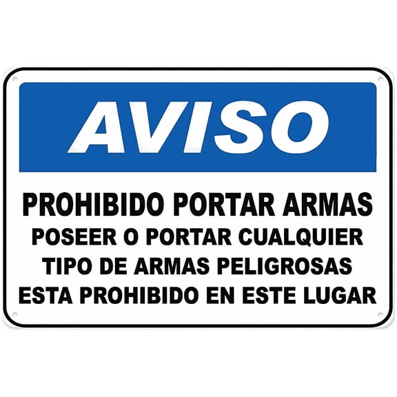 Spanish No Weapons Allowed On Premises Sign - 8"x12" Aluminum Tin Warning Sign for Home Outdoor Garden, Bilingual Zone, Weapon Prohibition