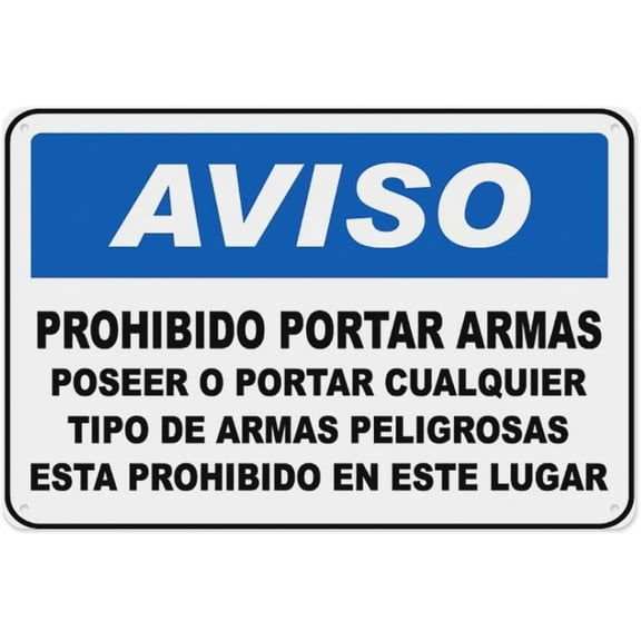 Spanish No Weapons Allowed On Premises Sign 8"x12" - Aluminum Tin Warning for Home Outdoor Garden, High-Visibility Spanish Policy Decor