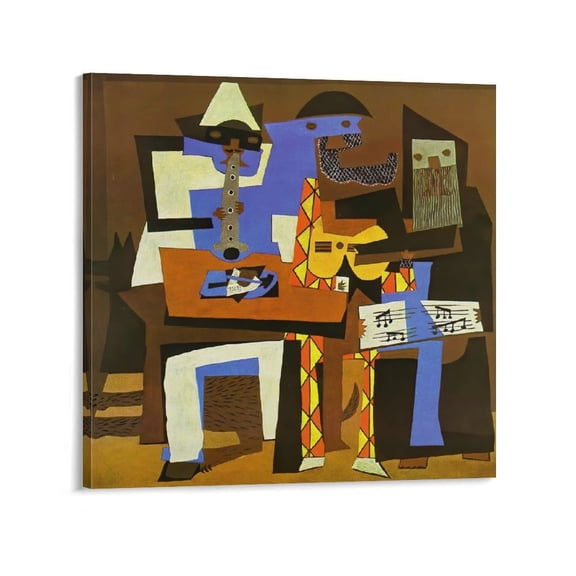 Spanish Painter Pablo Picasso Three Musicians Poster Artworks Canvas Poster Room Aesthetic Wall Art Prints Home Modern Decor Gifts 20x20inch(50x50cm)