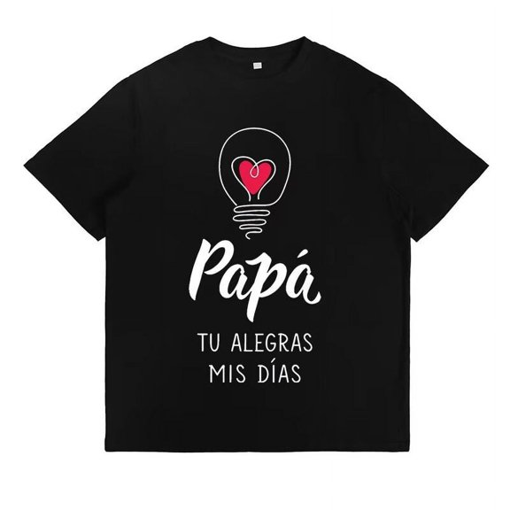 Spanish Phrase Papatu alegras mis dias Print Womans T Shirt Heart in Bulb Graphic Tees Short Sleeve Casual Woman Fashion PrintedBlack,M