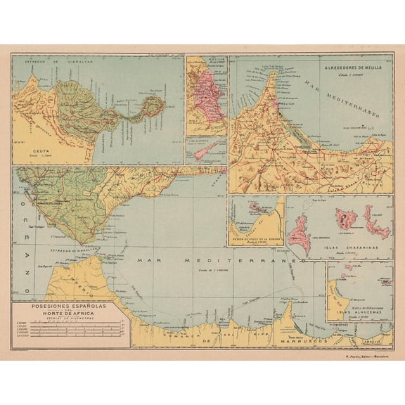 Historic Map - Spanish Possessions North Africa - Martin 1903 - 29.38 x 23 - Vintage Wall Art