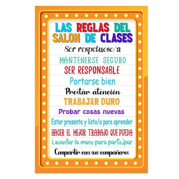 Spanish Posters for Classroom Decor - Spanish Classrooms Rules Posters Motivational Español Poster Chart for Bulletin Board Back to School Preschool Kindergarten Elementary Teacher Supplies