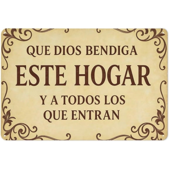 Spanish Que Dios Bendiga Este Hogar Metal Tin Sign, 8x12 Inch Wall Decor Plaque for Home or Entryway