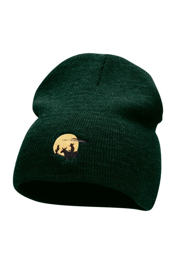 Spanish Rider Embroidered Short Knitted Beanie - Dk Green OSFM