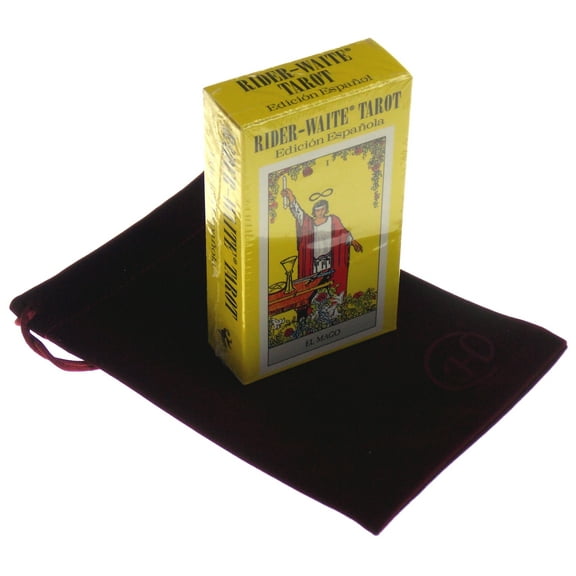 Spanish Rider Waite Tarot Set with Red Burgundy Velour Drawstring Storage Bag